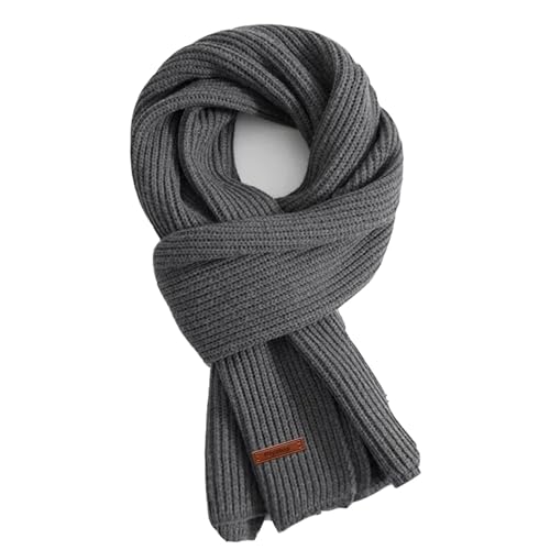 Flysluo Schal Damen Herren, Klassischer Gestrickter Loop Damen Herren Schal Winter Warm Lange Knit Scarf Strickschal Winterschal Feinstrick Unisex,Größe 185 x 35 cm，Grau