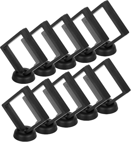 sdoot Coin Display Case, 10 Pack Coin Display Frame 3.5 x 3.5 x 0.8” 3D Floating Display Case Transparent Coin Display Stand with Base Black Holder Suspension Frame for Challenge Coin Jewelry Pin