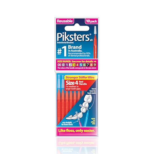 Piksters Interdental Brushes, Sizes 000 to 7, 10 Pack (Size 4 (Red), 10 Count (Pack of 1))