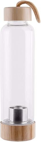 Miniatura 3 de Botella de agua de cristal de cuarzo con tapa de bambú, botella de agua de cristal natural para hacer agua curativa con infusión de piedras