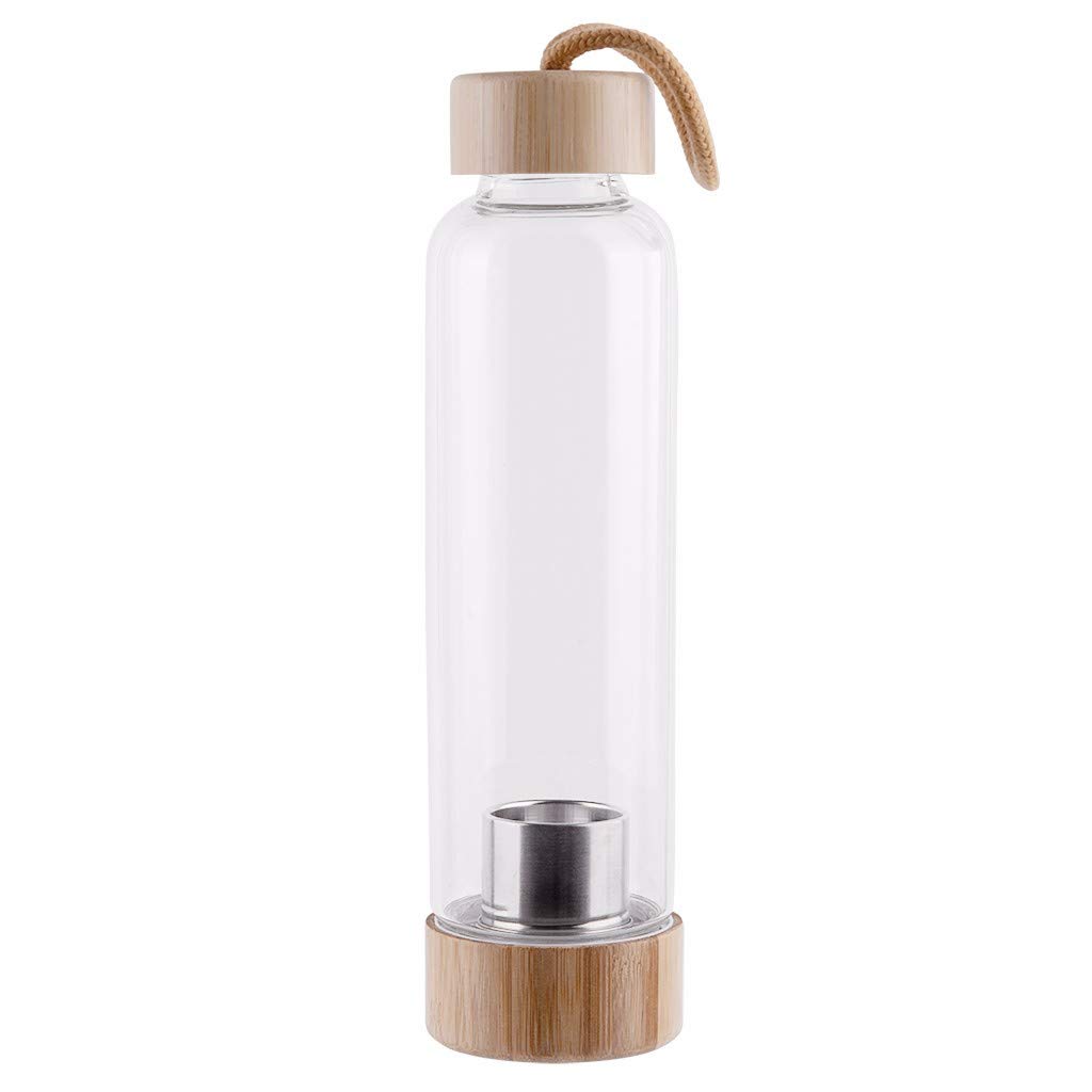 Botella de agua de cristal de cuarzo con tapa de bambú, botella de agua de cristal natural for hacer agua con infusión de piedras preciosas curativas, con bolsa for taza/60/1083 ( Color : Clear quartz
