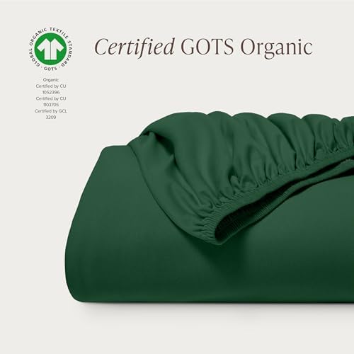 Bare Home 100% Organic Cotton Jersey Fitted Sheet - Queen Size - Ultra Soft - Deep Pocket Fitted Sheet - 100% Cotton - Ring Spun Yarns (Queen, Forest Green) - Thumbnail 3
