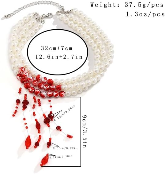 Blood Drops Faux Pearl Necklaces for Women - Gothic Tassel Pearl Choker Necklace Multi-Layered Beaded Floral Vampire Necklaces Halloween Prom Jewelry & Vampire Costume Accessories - Image 4