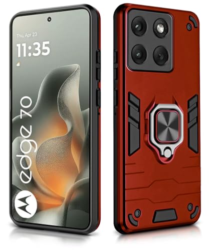 Image of WOW IMAGINE Shock Proof Back Case Mobile Cover for Motorola Moto Edge 70 5G 2025 | Back Cover Case (Tough Armor | Hybrid PC + TPU | Ring Holder & in-Built Kickstand | Red)