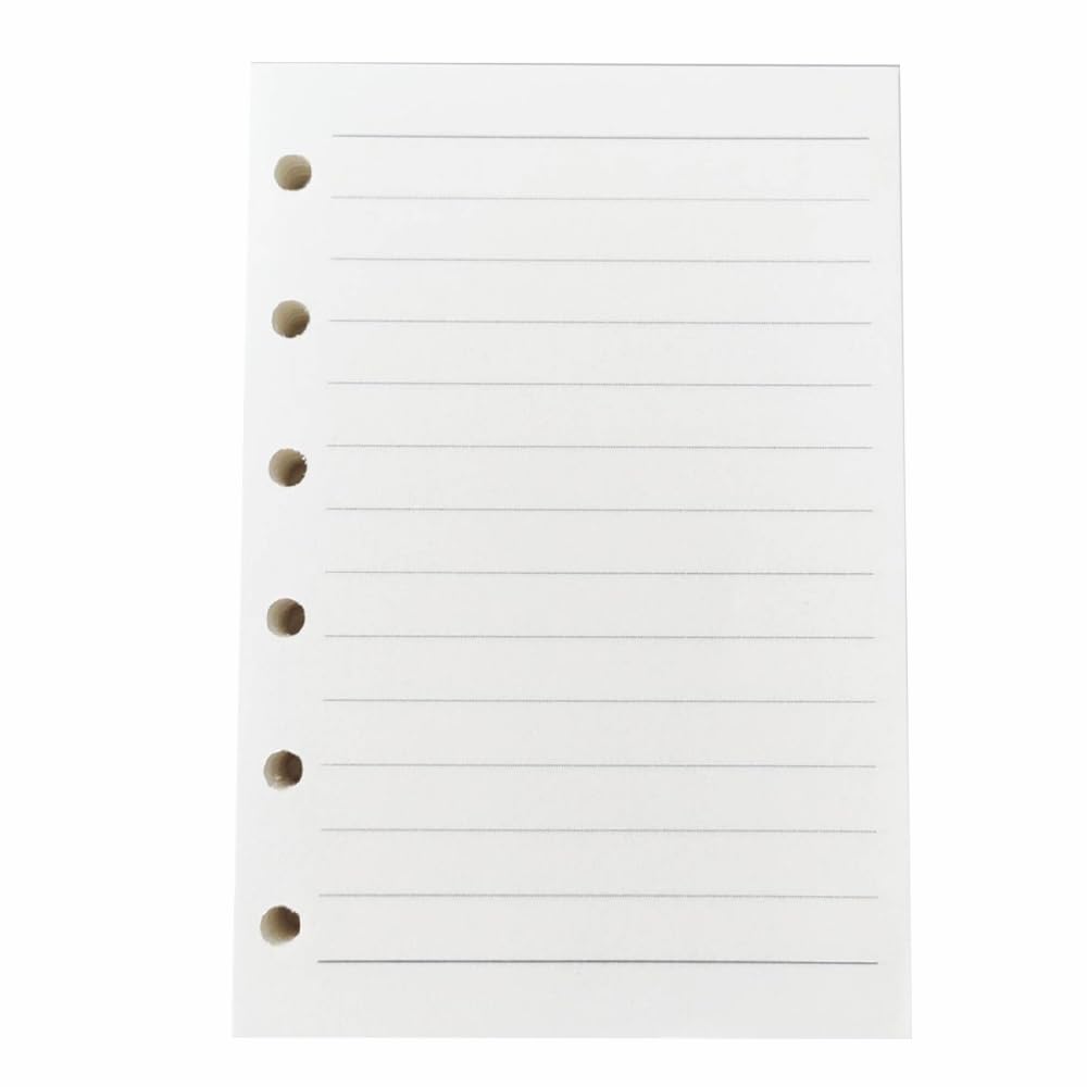 A7 Ruled 60 PCS Six Hole Replacement Core, PVC Refillable Waterproof Dustproof Design for Students and Meeting Notebooks