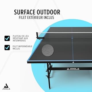 JOOLA Table de ping-Pong d'extérieur J100A - Table de ping-Pong Professionnelle 4 mm en Aluminium résistant aux intempéries - Pliable - Anthracite/Bleu - 274 x 152,5 x 76 cm