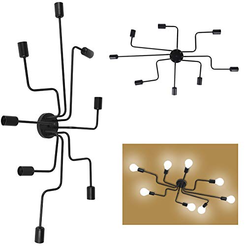 Plafonnier encastré en fer noir, lustre de prestige 8 lumières