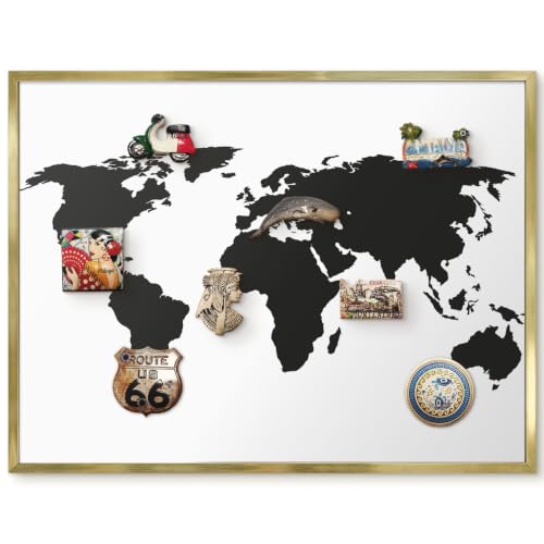 Pizarra organizadora de diseño mapa del mundo con marco dorado premium para despachos modernos