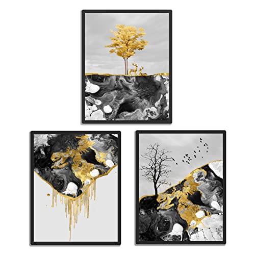 IKORNUO Abstract Wall Art Prints, Pictures for Living Room, Hallway and Stairs, Set of 3, Size A4(8.26 x 11.70 in), Unframed