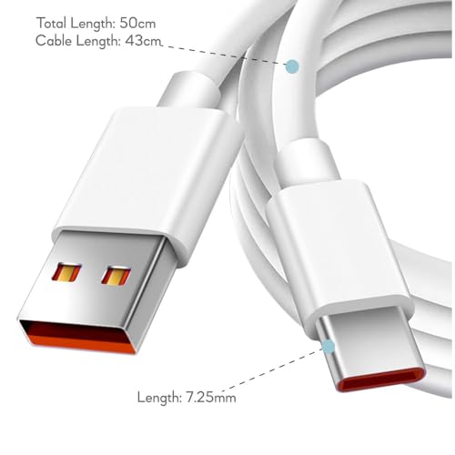 OcioDual USB Type C 0.5 mm 6A 100BA Cable White Charging Cable and Data Cable Quick Fast Charge Cable for Mobile Phones Smartphones Tablets - Image 3