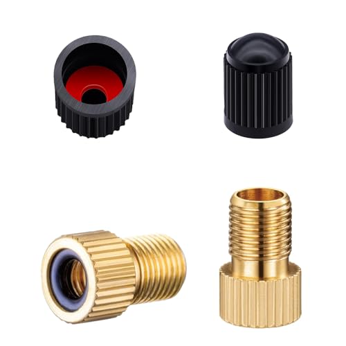 HEJINYUN 2 Pcs Presta Valve Adaptor Brass Bike Pump Converter Converts Presta to Schrader for Road & Mountain Bikes Includes Rubber Seals & Valve Caps for Standard Air Compressors and Pumps