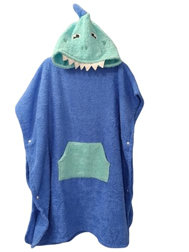 Sibiles - Poncho Infantil Tejido 100% Algodón Natural Modelo Shark BLU - Azul, Talla 8/11 años