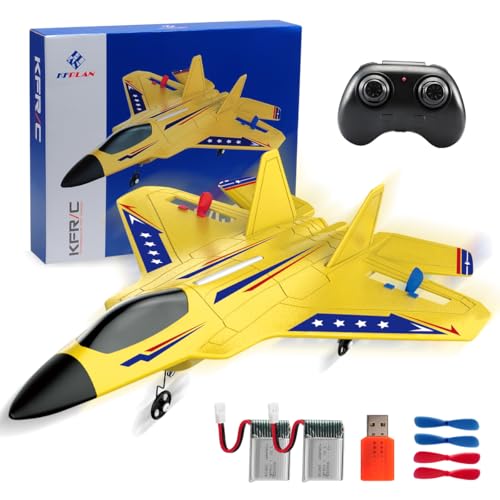 ANTSIR RC Plane F22 RC Airplane, 2. 4GHz Foam Remote Control Airplane with Gyro Stabilizer/LED Light/2 Rechargeable Batteries Easy to Fly RC Glider Jet Toy for Kids Boys Adults Beginners (Yellow)
