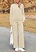 PRETTYGARDEN Womens 2025 Fall 2 Piece Outfits Long Sleeve Pullover Tops Wide Leg Pants Matching Lounge Sets Fashion Clothing (Beige,Small)