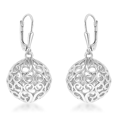 Image of TRUESILVER ACPL 925 Sterling Silver BIS Hallmarked Filigree Ball Leverback Drop Dangle Earrings for Women