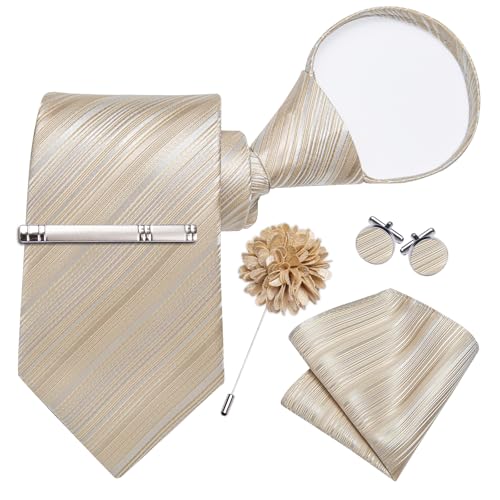 Image of DiBanGu Silk Pre-tied Ties for Men Formal Adjustable Necktie Set | 6PCS,Zipper Tie,Pocket Square,Cufflinks,Tie Clip & Lapel Pin,Wrinkle-Resistant,Premium Gift Box,Formal Business Wedding Party