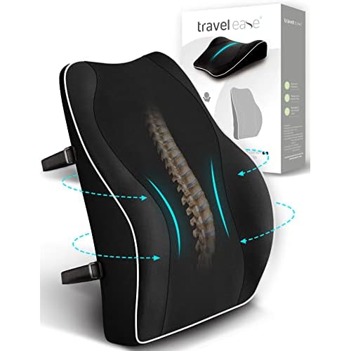 Cojín Ergonómico de Soporte Lumbar, Cojín de Respaldo de Espuma Viscoelástica para Viajes TRAVEL EASE para Sillas de Oficina con Funda Agradable para la Piel para Mayor Comodidad, Negro