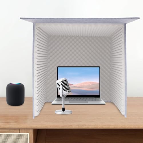 Cubierta acústica de escritorio, cabina de aislamiento, escudo absorbente de sonido para vocales cuadrado para estudios de grabación, salas de control, oficinas, estudios en casa 31.4 x 31.4 x 31.4 pulgadas (gris) miniatura 2