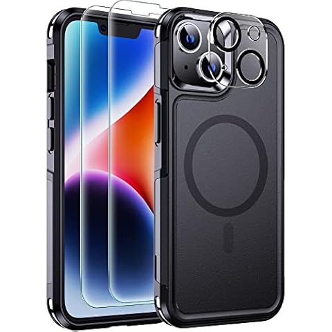 xiwxi Magnetic for iPhone 14 Case,[Compatible with MagSafe][Military Grade Drop Protection] [Glass Screen Protector+Camera Lens Protector] Heavy Duty Shockproof Case, Black Cover