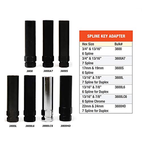 Image of White Knight 3800L6 Six Spline Key Adapter for M14 and 9 /16 inch Thread 6 Spline Lug Nuts - Fits 13 /16 inch & 7 /8 inch Hex Wrench