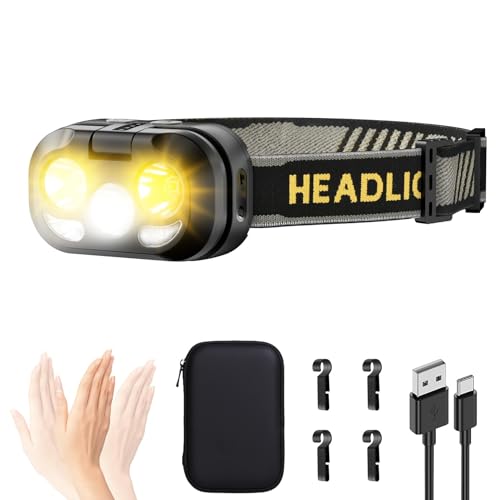 ヘッドライト USB充電式 高輝度 LED マルチファンクション（読書灯、警告灯、スポットライト、オムニランプ、フォグランプ） 釣り ヘッドランプ 明るさ 青＆赤SOS切替ライト センサー搭載 LEDランタン COB作業ライト 8モード アウトドアヘッドランプ 280°広角照明 IP65防水 アウトドア 防災 散歩 警備 工事 キャンプ 登山 探検