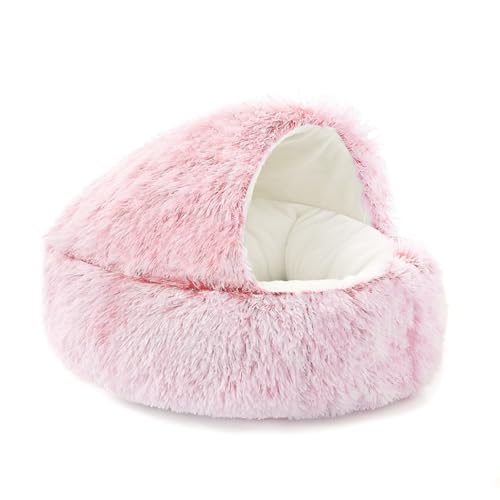MCSWSEE猫ハウスペットベッド冬用保温ドーム型猫ベッド犬用ふわふわクッション通年対応可?い (【ショートパイル】ホワイトピンクの貝殻の巣,60cm)