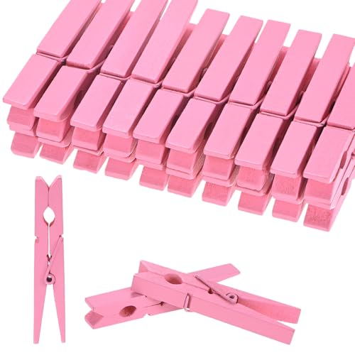 M METERXITY 50-Pack Colored Clothespins Wooden, 2.8 Inch/72mm Colorful Clothes Pins for Hanging Clothing/Crafts/Pictures, Wooden Clothespins [Pink]