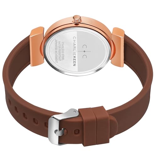 Image of CHARLIEKEEN Women's Luxury Watch, Rose Gold Case, Silicone Band, Crystal Markers
