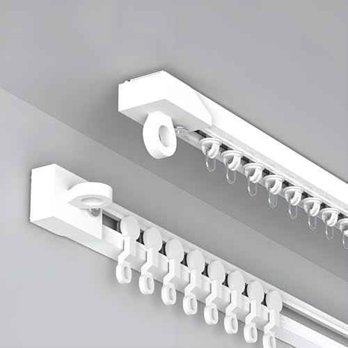 Juego de cortinas autoadhesivas sin taladro, ajustable, 0,56 m, montaje lateral y superior, riel guía de 1 vía para caravanas, cortinas de ducha, armarios, fácil instalación