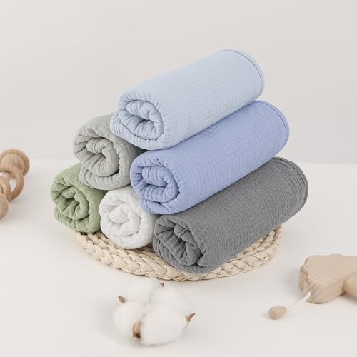 Bearmoss Muslin Burp Cloths, 100% Cotton Baby Burping Clothes, Large Extra Soft Absorbent for Unisex Newborn Boy and Girl, 20x10in, 6 Pack - Thumbnail 6