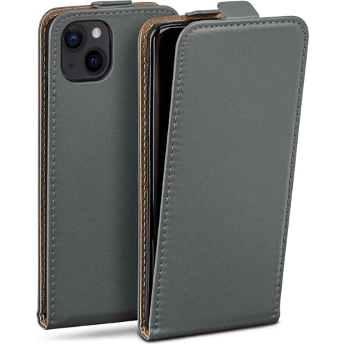 Étui iPhone 15 Plus moex protection écran intégrée housse clapet cuir synthétique gris antichoc