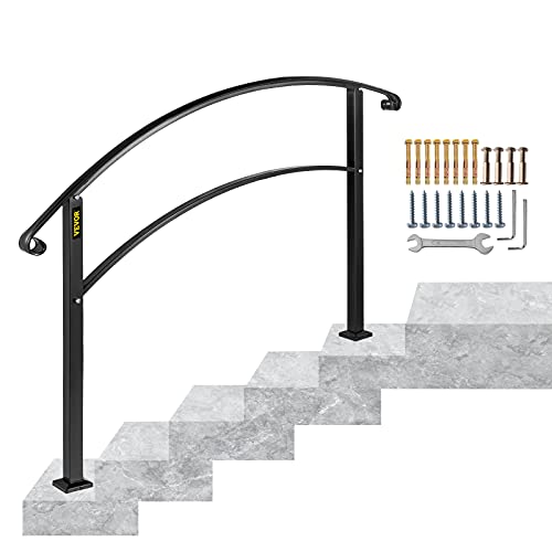 Exclusive Discount 60% Price Happybuy Handrails for Outdoor Steps, Fit 1 or 5 Steps Outdoor Stair Railing, Black Wrought Iron Handrail, Flexible Front Porch Hand Rail, Transitional Handrails for Concrete Steps or Wooden Stairs