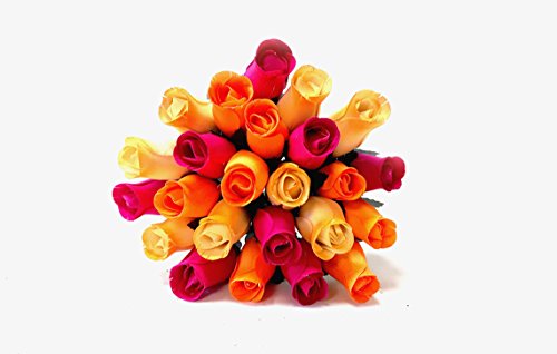 24 Realistic Wooden Roses Flowers - Oranges, Yellows, and Pinks - You are My Sunshine