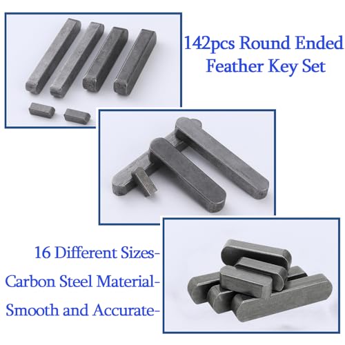 142 Stk Federkeile Sortiment, Passfedern-Sortiment, 3/4/5/6/8 mm Parallelantriebswellenschlüssel, Federschlüssel, Mitnehmerkeil Satz, Schwungrad Riemenscheibe Kurbelwellen Sortiment Kit