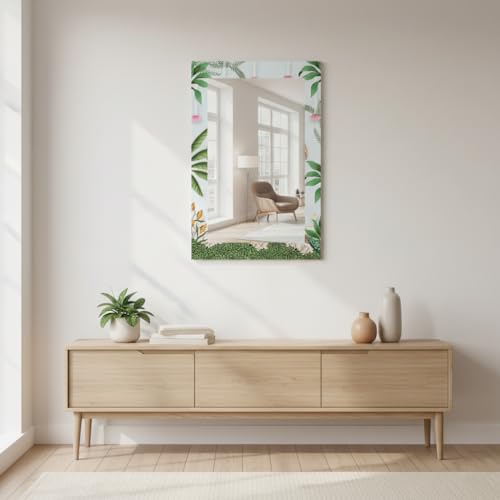 Image of KERLIX 12x18 Inch Rectangular Frameless Wall Mirror CNC Polished Decorative Digital Design Mirror for Bathroom, Makeup, Bedroom & Living Room