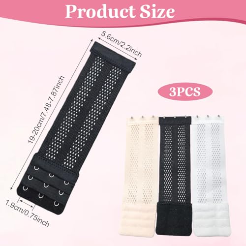 UPSTORE 3 Pack 20cm 3 Hook 3 Row Bra Extenders for Women Overlength Elastic Bra Band Extension Strap Comfortable Nylon Bra Back Band Expander 3 Colors