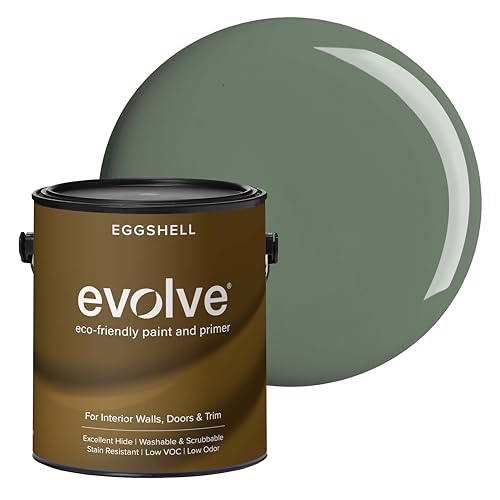 EVOLVE Interior Paint & Primer, Eggshell (Ivy Green), 1 Gallon – One-Coat Coverage, Excellent Hide, Low VOC, Low Odor, Washable Paint for Walls, Doors & Trim