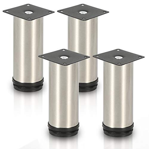 Ikodm 4 patas de muebles de acero inoxidable, diámetro de 60 mm, altura: 20 cm, altura regulable, soporta hasta 250 kg, patas redondas para muebles, patas ajustables Cover