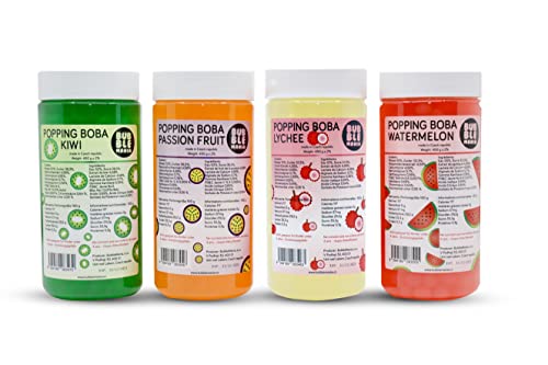 Perles de fruits boba à éclater pour Bubble Tea MIX - Pastèque, litchi, kiwi, fruit de la passion - emballage pratique (4 x 450 g) Cover