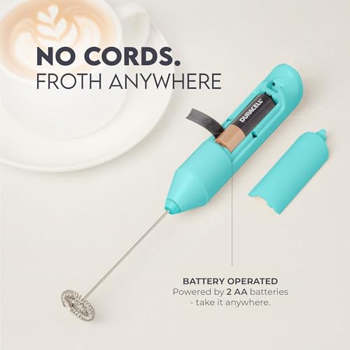 Image of Zulay Kitchen Powerful Milk Frother AA Batteries Included - Ultra Fast Handheld Drink Mixer with Stainless Steel Whisk Stirrer for Coffee, Protein, Matcha & More, Frother Wand Electric Frothmate Teal