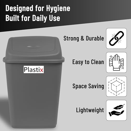 Plastix High Grade Plastic Silver Swing Flip Top Waste Rubbish Kitchen Bin Dustbin (50L 50 Litre Extra Large) - Image 3