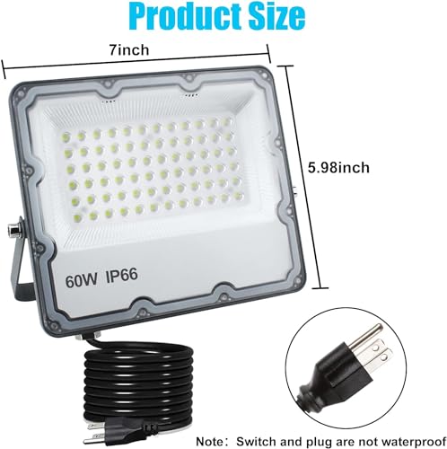 Indmird 2 Pack 60W Led Outdoor Flood Light, Exterior Flood Lights, Plug in Flood Light, for Yard, Stadium, Playground, Lawn,Garden, Garages,Basketball Court by Indmird - Image 4