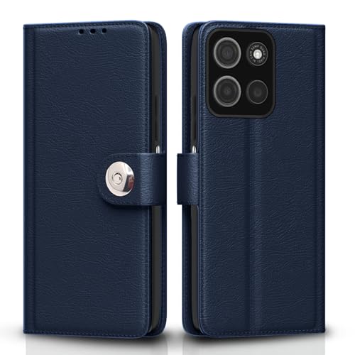 Image of Pikkme Flip Cover Leather Finish | Inside TPU with Card Pockets | Wallet Stand and Shock Proof | Complete Protection Button Flip Case for Moto G15(Blue)