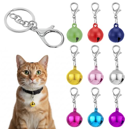 Eldraqth Bell for Dog Collar, 9 Pcs Cat Collar Bell with Loud Crisp Sound Dog Collar Bells for Small Dogs Pet Training Pendant Accessories with 1 Pack Keychain for Dogs Cats Kittens Puppy