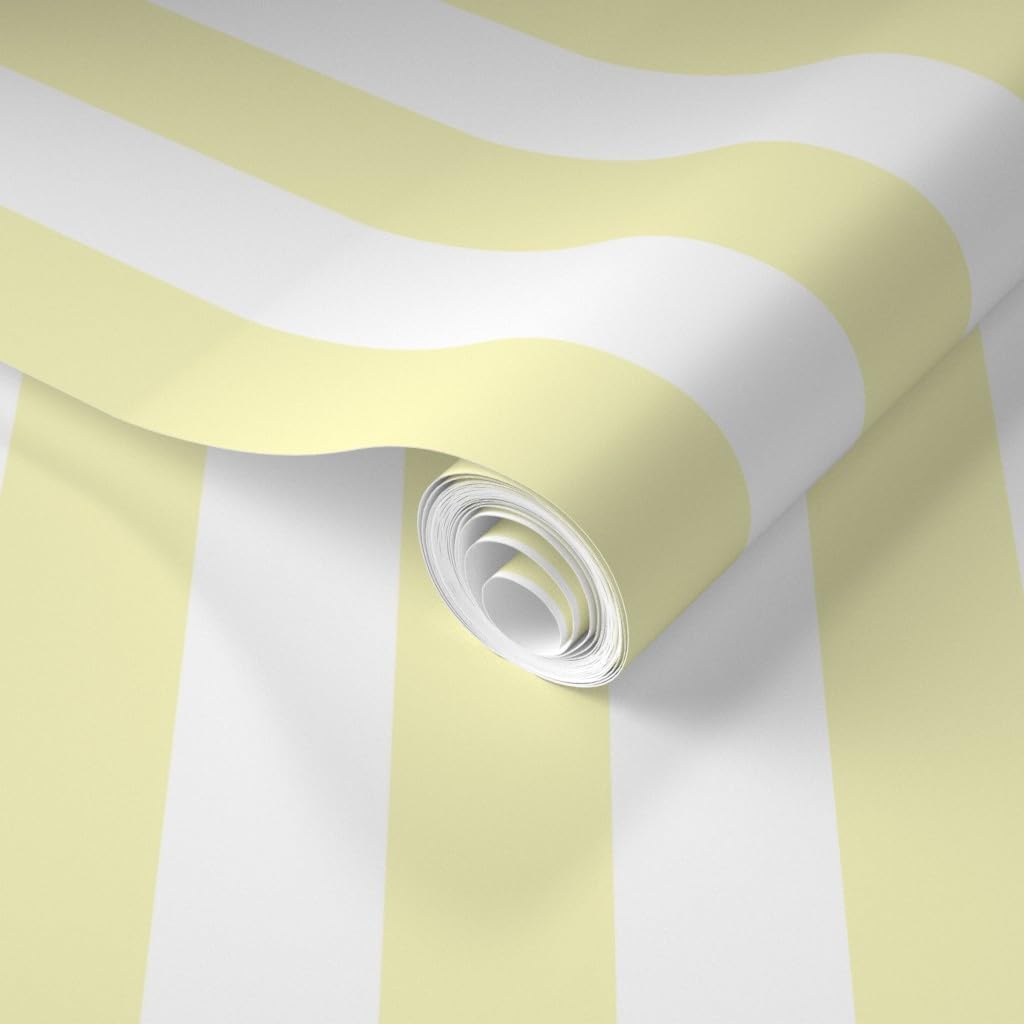 Spoonflower Removable Wallpaper Swatch - Vertical Stripes Yellow White Graphic Lines Striped Custom Pre-Pasted Wallpaper