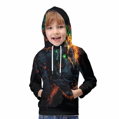 Sweat à capuche enfant imprimé lion 3D pull graphique 12-14 ans