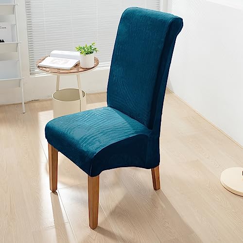 Image of HOKIPO Velvet Long Back Chair Covers Set of 4, Peacock Blue (AR-4760-PBLU*4)