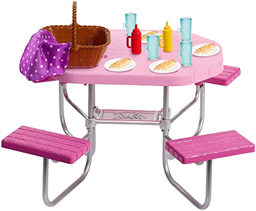 Barbie Outdoor Furniture, Pink Picnic Table With Adjustable Seats And Hot Dog Picnic For 4 #TOP1
