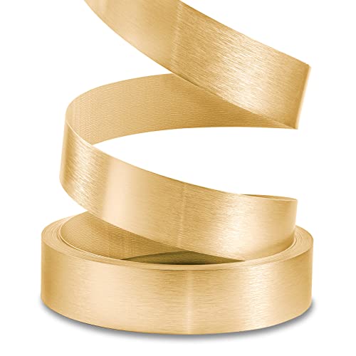 Image of PVC Edge Banding, 1 1 /2 inch x 100ft Non Glued Flexible Durable Real Brushed Aluminum Gold Veneer Edge Trim for DIY Table Cabinet Furniture Decorative Trim