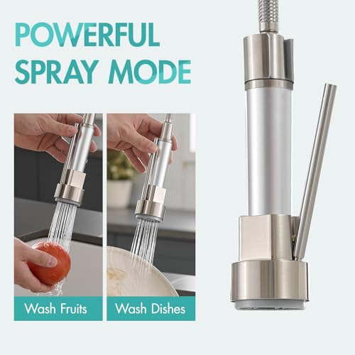 Image of AIMADI Commerical Kitchen Faucet with Sprayer,Single Handle Pull Down Sprayer Kitchen Sink Faucet with LED Light Two Spout,Brushed Nickel